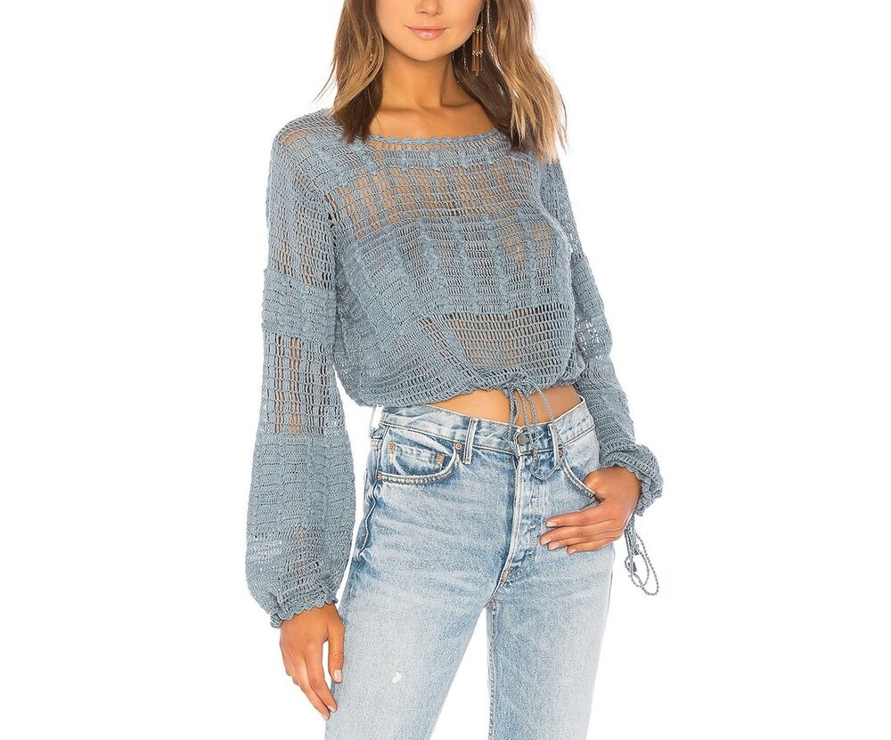 Tularosa Crochet Blue Sage Willow Pullover Sweater Size L